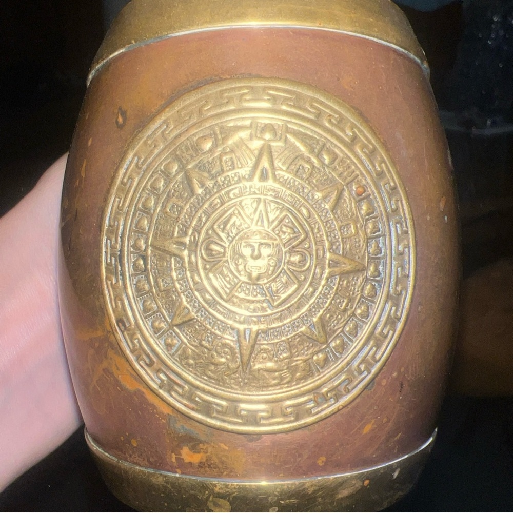 Aztec Calendar Brass and Brown Mug